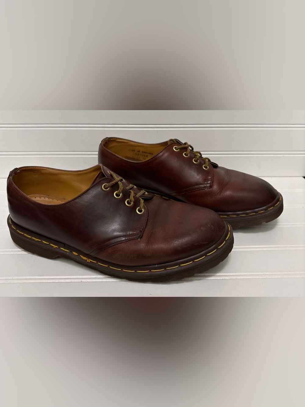 DR MARTENS 1561 Brown Leather Vintage Oxford Shoes Mens Size 10 Made in England